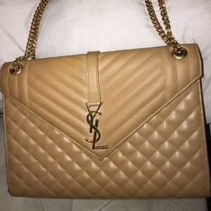 YSL ENVELOPE LARGE BAG MATELASSÉ GRAIN DARK BEIGE